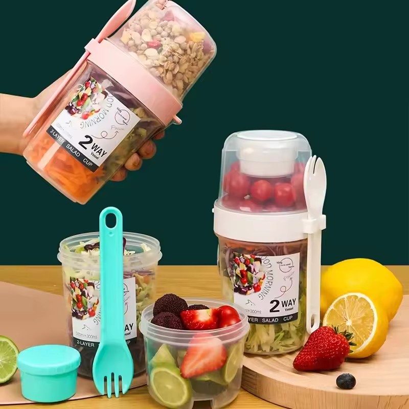 Meal Prep Oatmeal - Salad Oatmeal Cup 500ml+300ml Leak-Proof Lid
