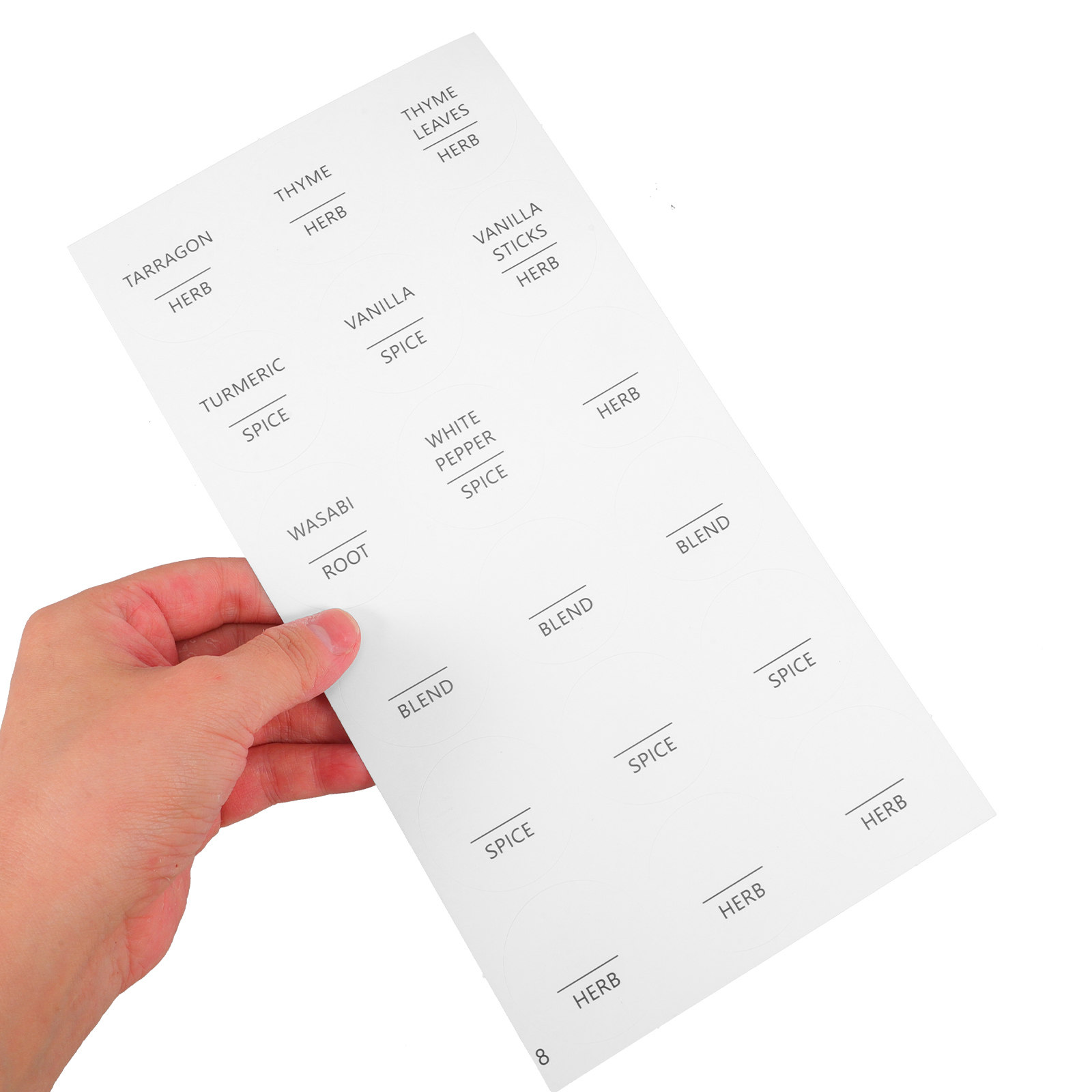 Spice Jar Labels - 8 Sheets Waterproof Minimalist Round Seasoning