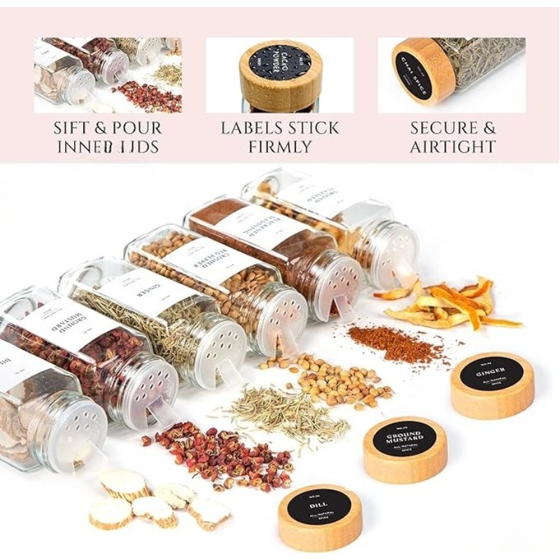 Square Spice Jars Set with Woo - Spice Jar Labels review and price